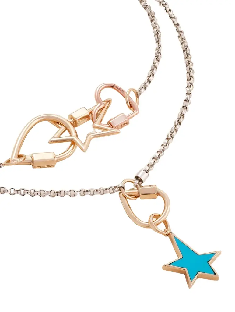 Marla Aaron Baby Heartlock + Starlock + Baby Droplock + 3 Loop Rolo Chain Sterling Silver, 14-karat Yellow And Rose Gold And Enamel Necklace