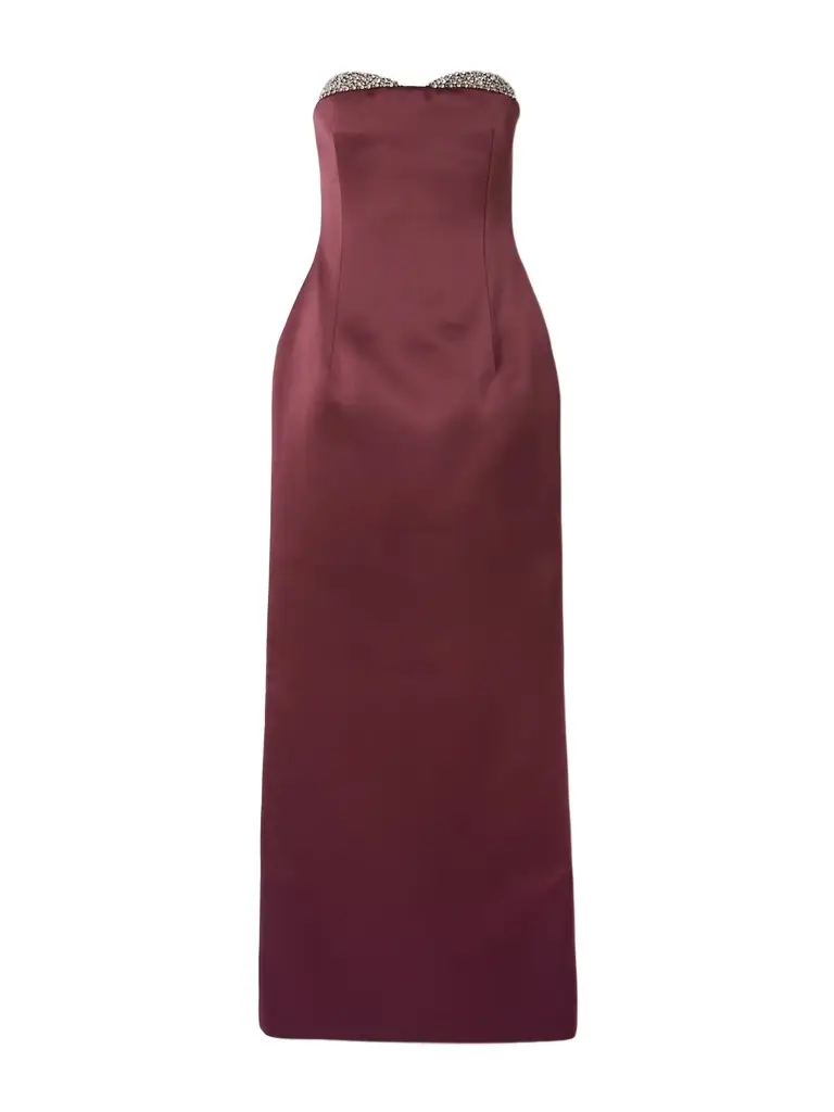 The New Arrivals Ilkyaz Ozel Noélie Strapless Crystal-embellished Satin Maxi Dress