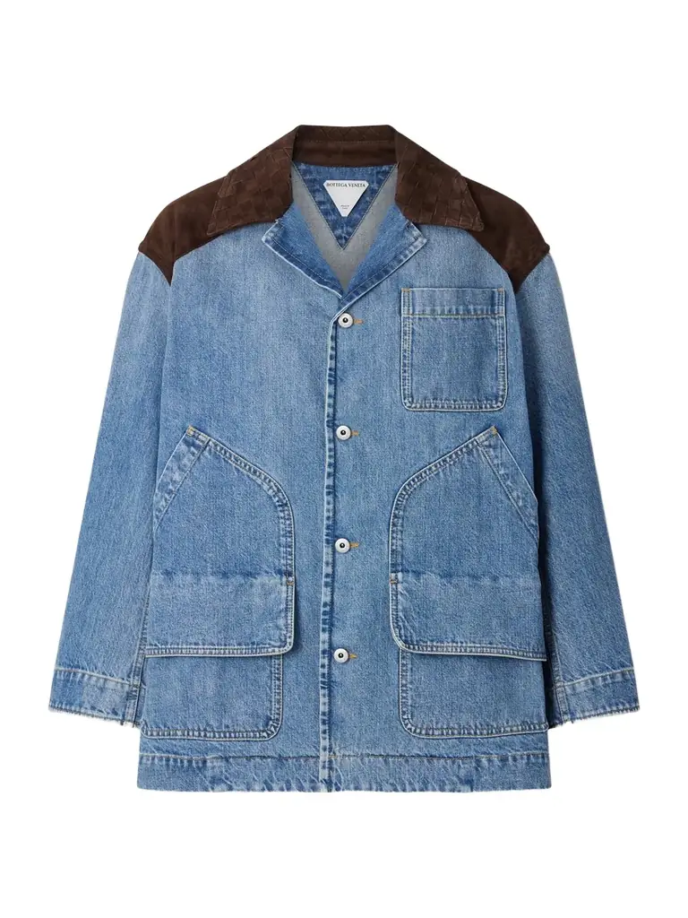 Bottega Veneta Intrecciato Leather-trimmed Denim Jacket