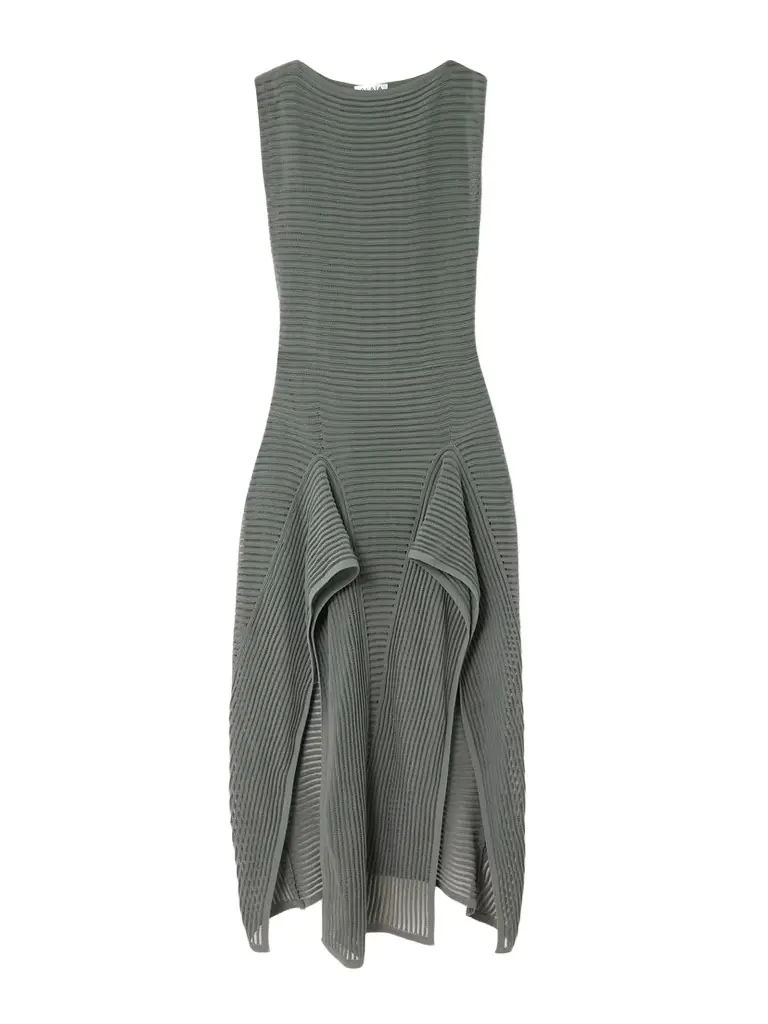 Alaïa Ruffled Ribbed Open-knit Cotton-blend Midi Dress