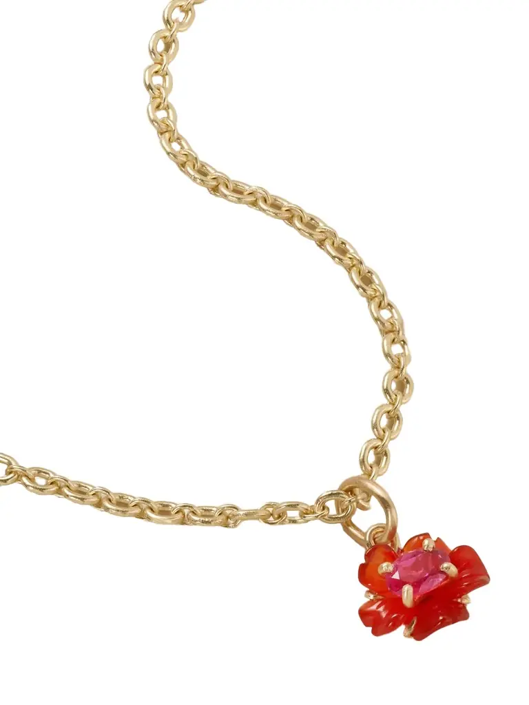 Irene Neuwirth Tropical Flower 18-karat Gold, Fire Opal And Rubellite Necklace