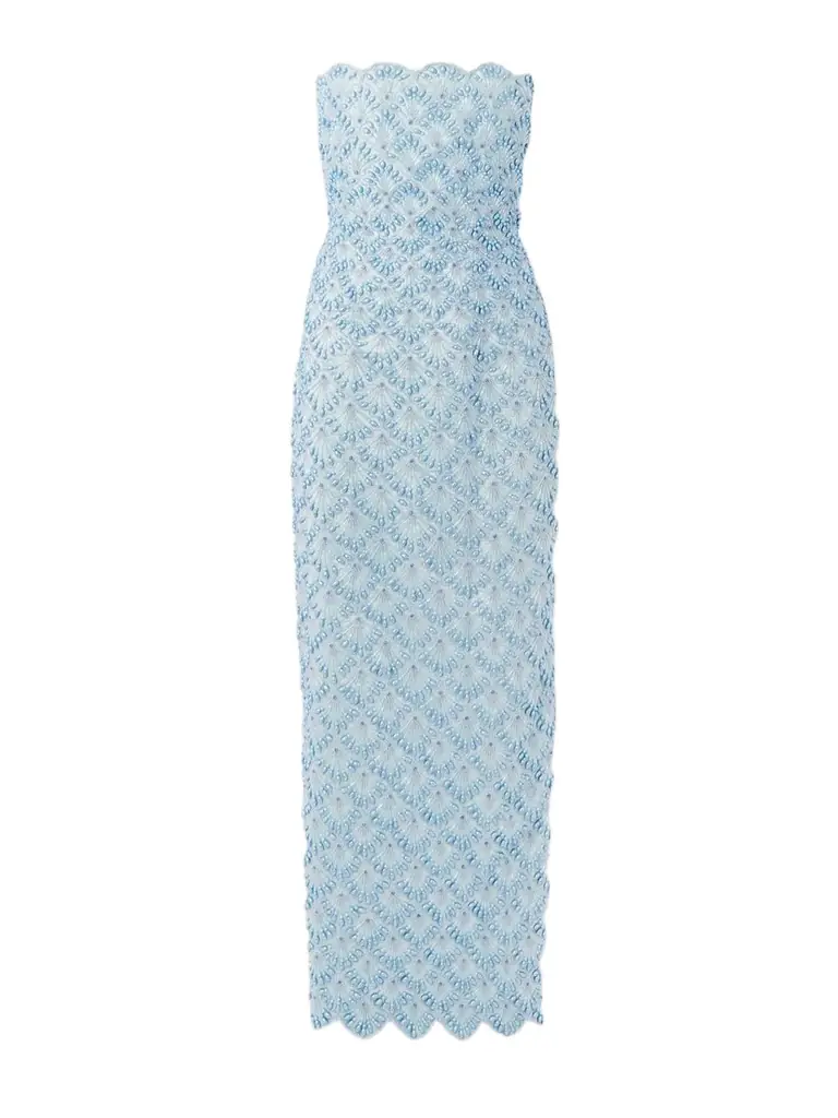 Clio Peppiatt Ariel Strapless Scalloped Embellished Satin Gown