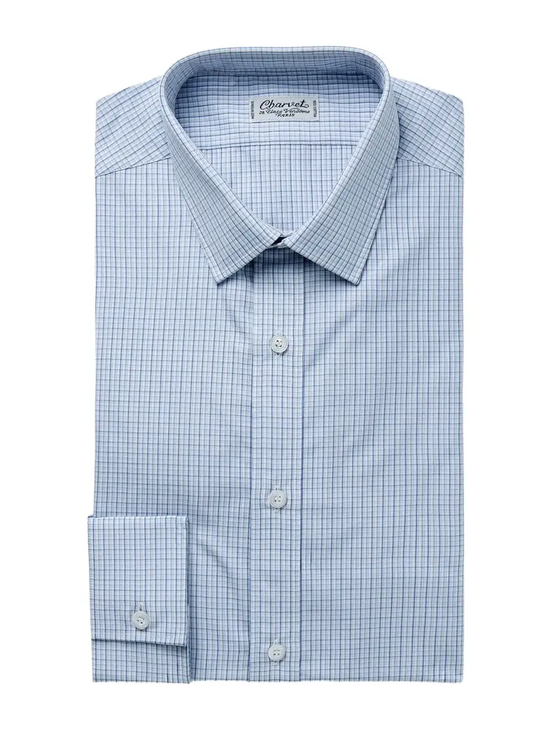 Charvet Plaid Check Cotton Dress Shirt - Orange Blue | Vtir