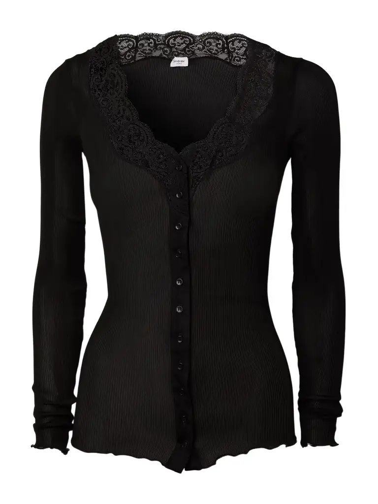 Saint Laurent Lace-trimmed Ribbed Silk-jersey Cardigan