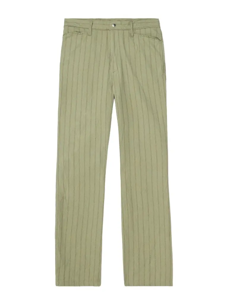 KAPITAL Gibson Straight-Leg Striped Linen and Cotton-Blend Twill Trousers - Men