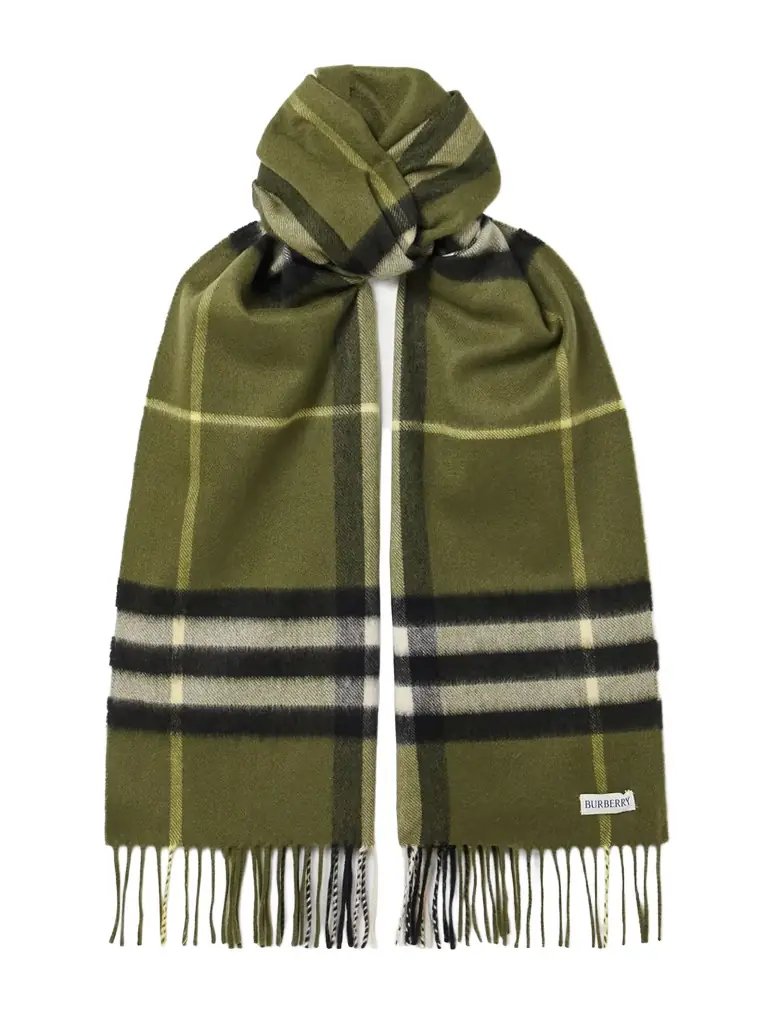 Burberry Fringed Checked Cashmere Scarf
