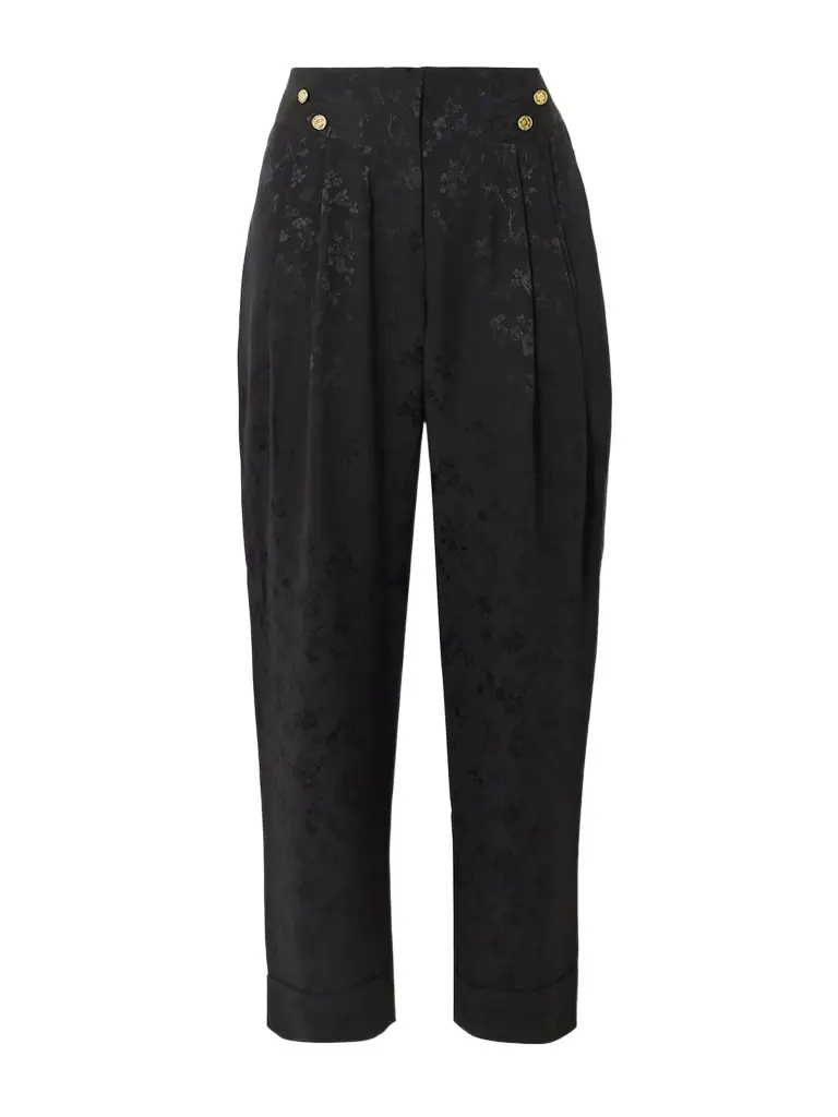 MAISON MAYLE Vali Embellished Pleated Silk-jacquard Tapered Pants
