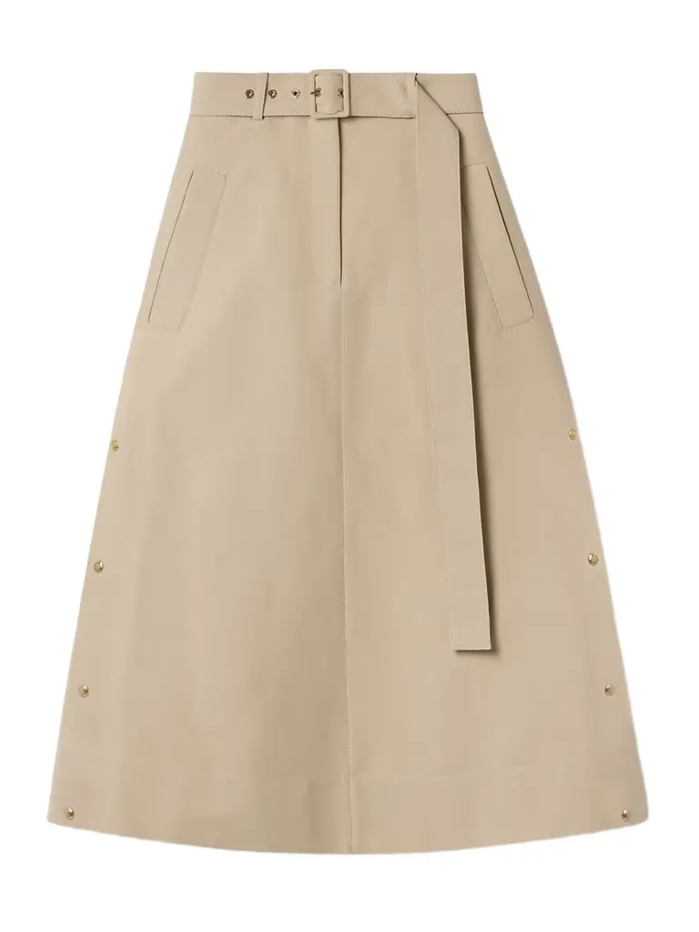 Moncler Belted Cotton-gabardine Midi Skirt