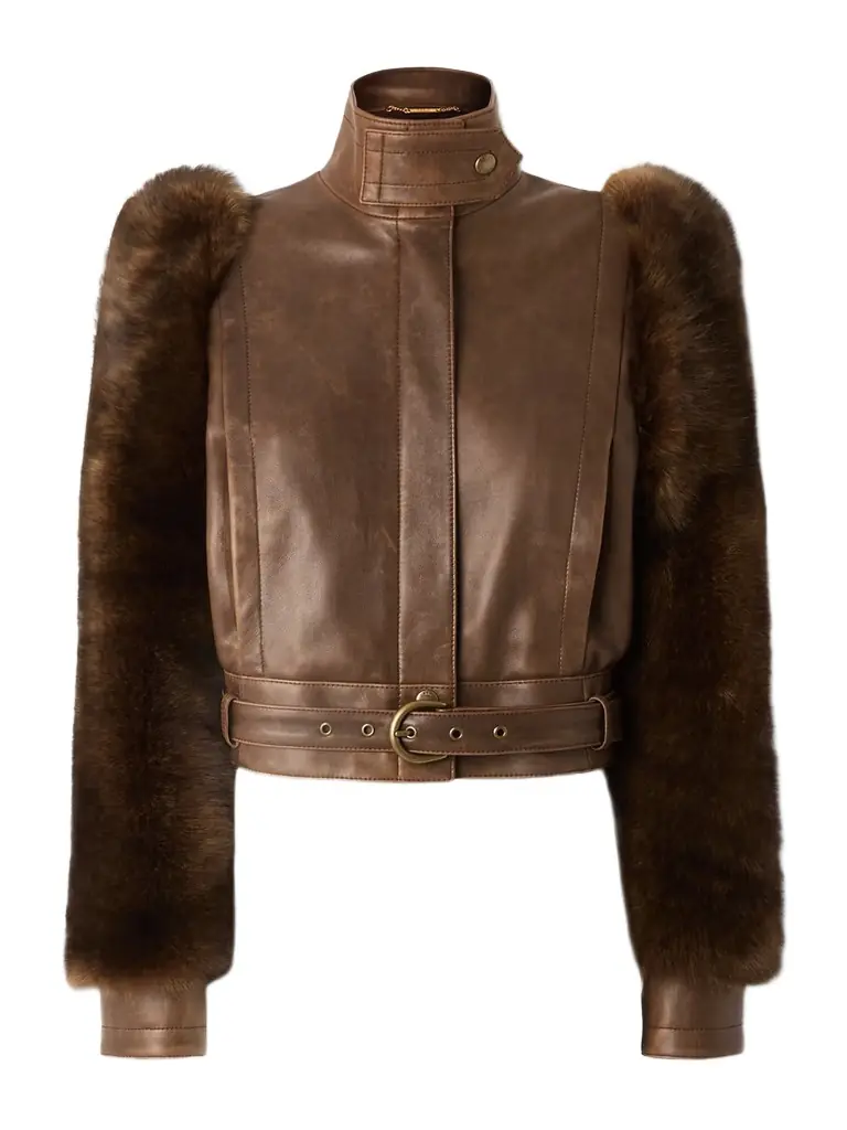 Chloé Cropped Shearling-trimmed Leather Jacket