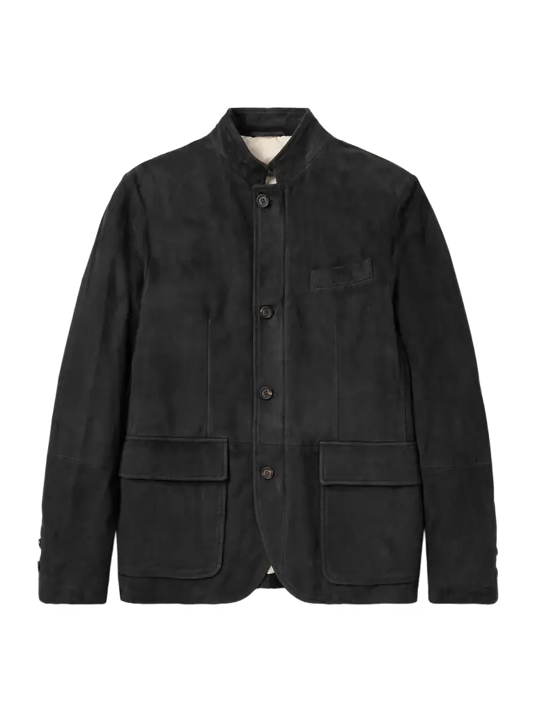 ELEVENTY Slim-Fit Nehru-Collar Padded Suede Down Jacket - Men