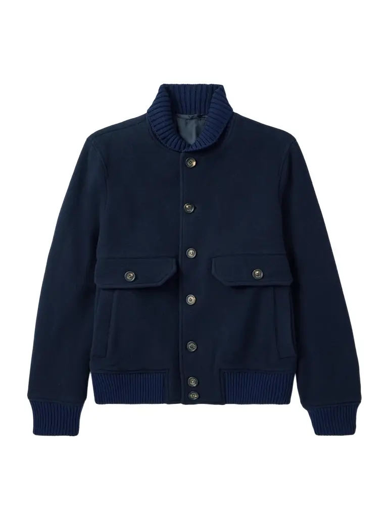 ELEVENTY Slim-Fit Ribbed-Knit Trimmed Wool-Blend Bomber Jacket - Men