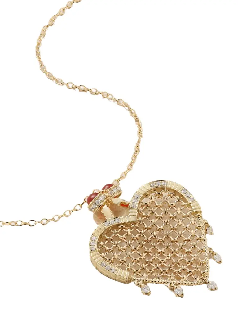 Yvonne Léon Minaudière Coeur 9- And 18-karat Gold, Agate And Diamond Necklace