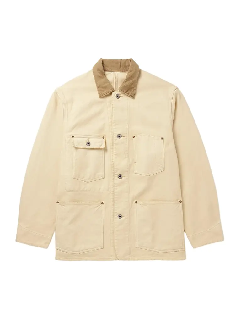 A.PRESSE Vintage Corduroy-Trimmed Distressed Cotton-Blend Canvas Coverall Jacket - Men