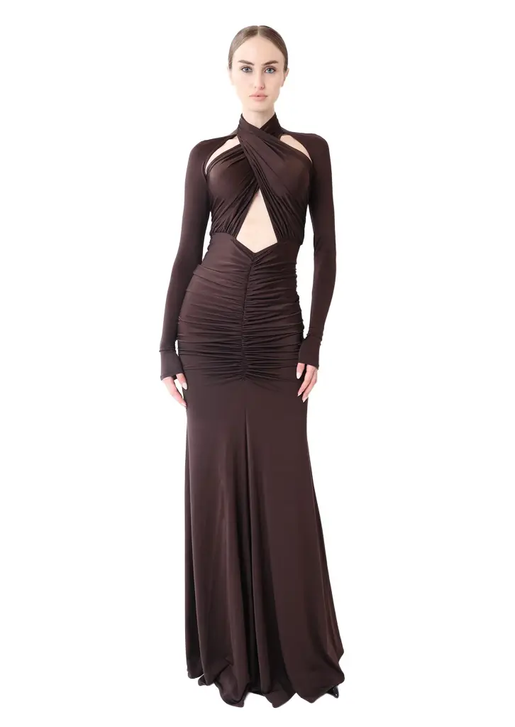 LAPOINTE Jersey Halter Ruched Gown