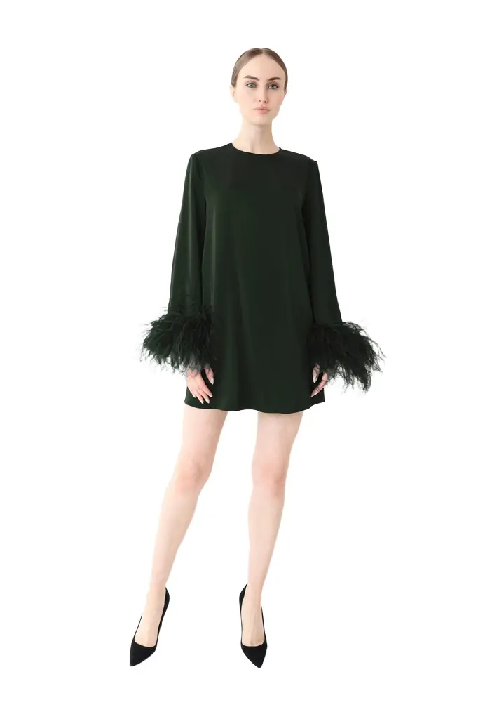 LAPOINTE Satin Dress With Feathers