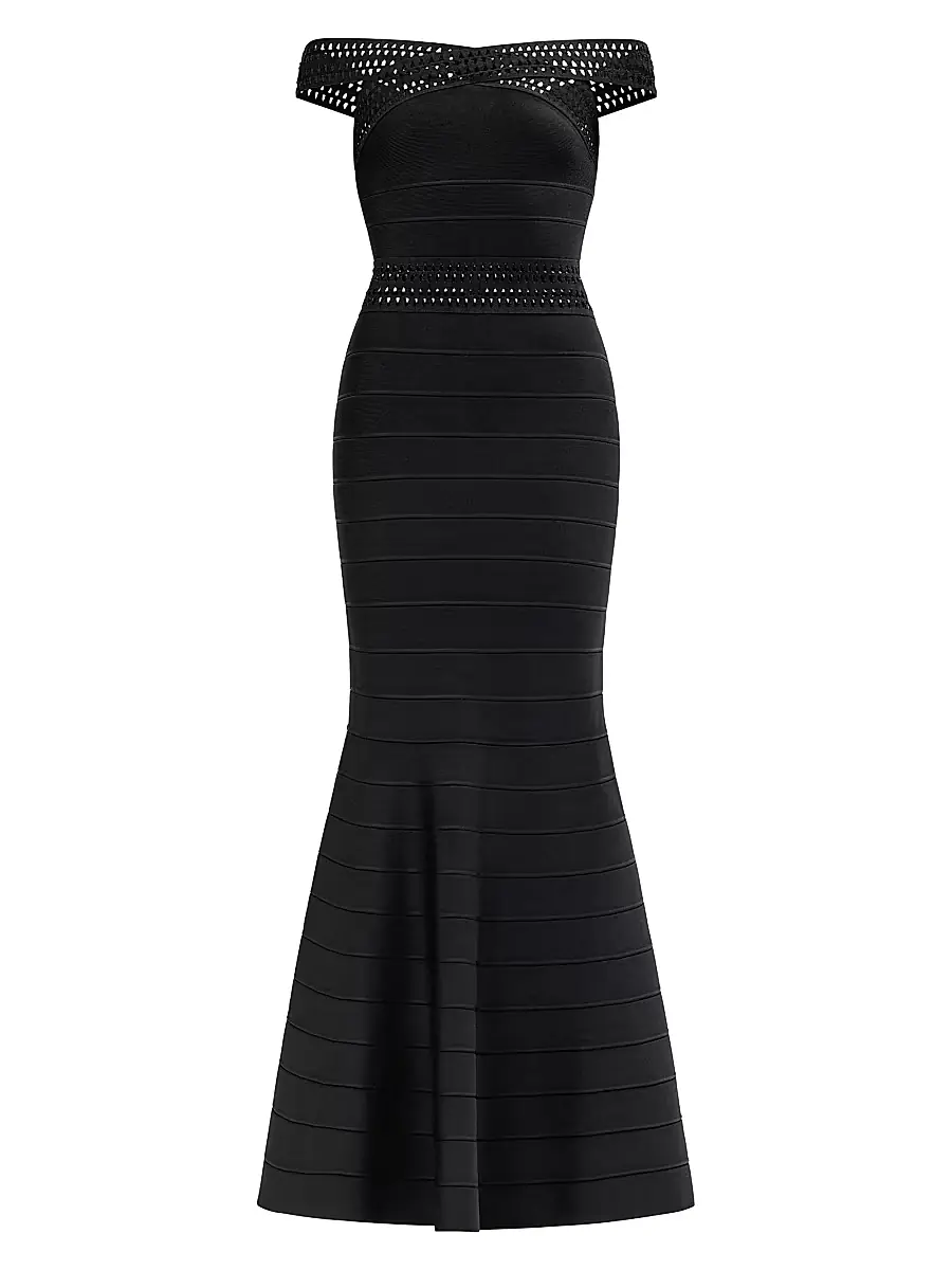 Hervé Léger Women's The Octavia Bandage Off-The-Shoulder Mermaid Gown - Black