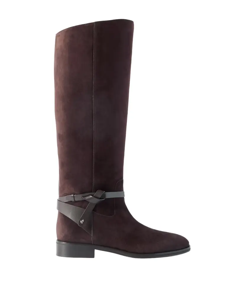 Jimmy Choo Lawton Leather-trimmed Suede Knee Boots
