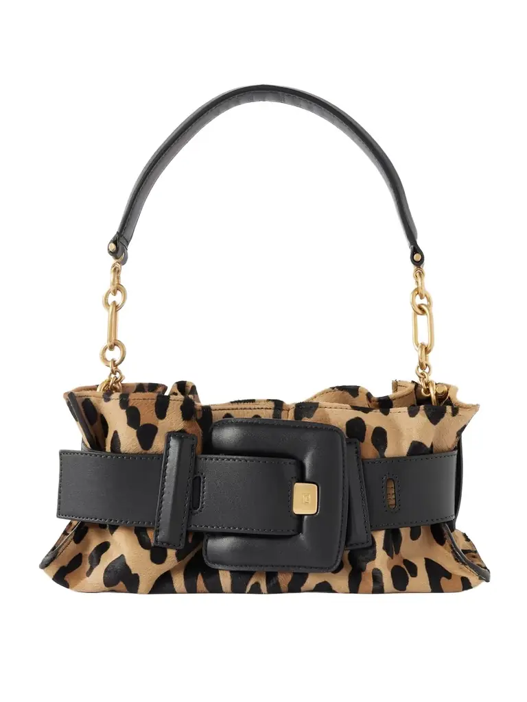 Balmain Anthem Mini Buckled Leather And Leopard-print Calf Hair Shoulder Bag