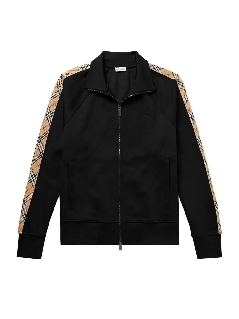 Burberry Checked Jacquard-Trimmed Logo-Embroidered Tech-Jersey Track Jacket - Men