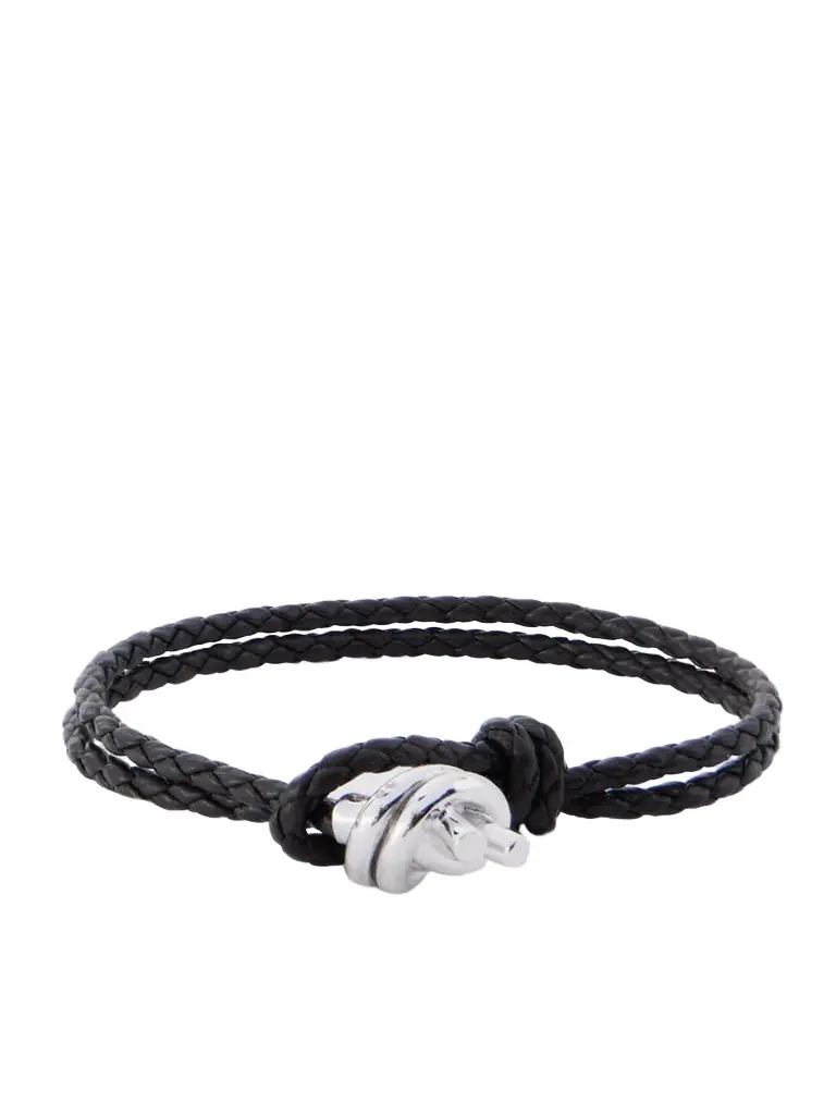 Bottega Veneta Intrecciato Leather And Silver Bracelet