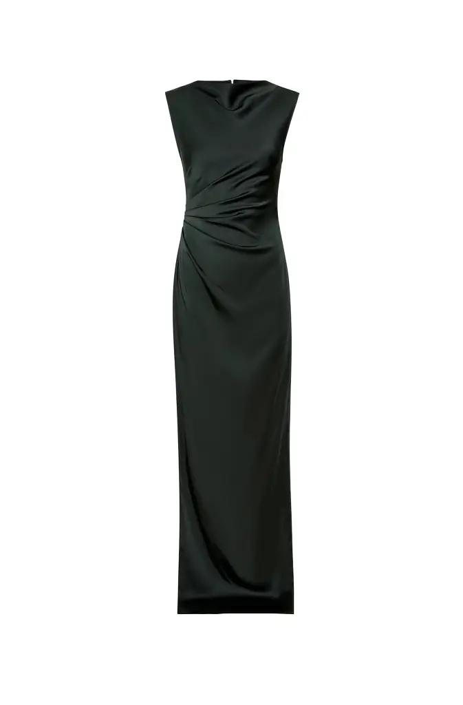 LAPOINTE Lightweight Satin Ruched Gown With Slit