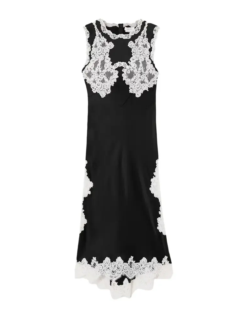 McQueen Lace-trimmed Satin Midi Dress