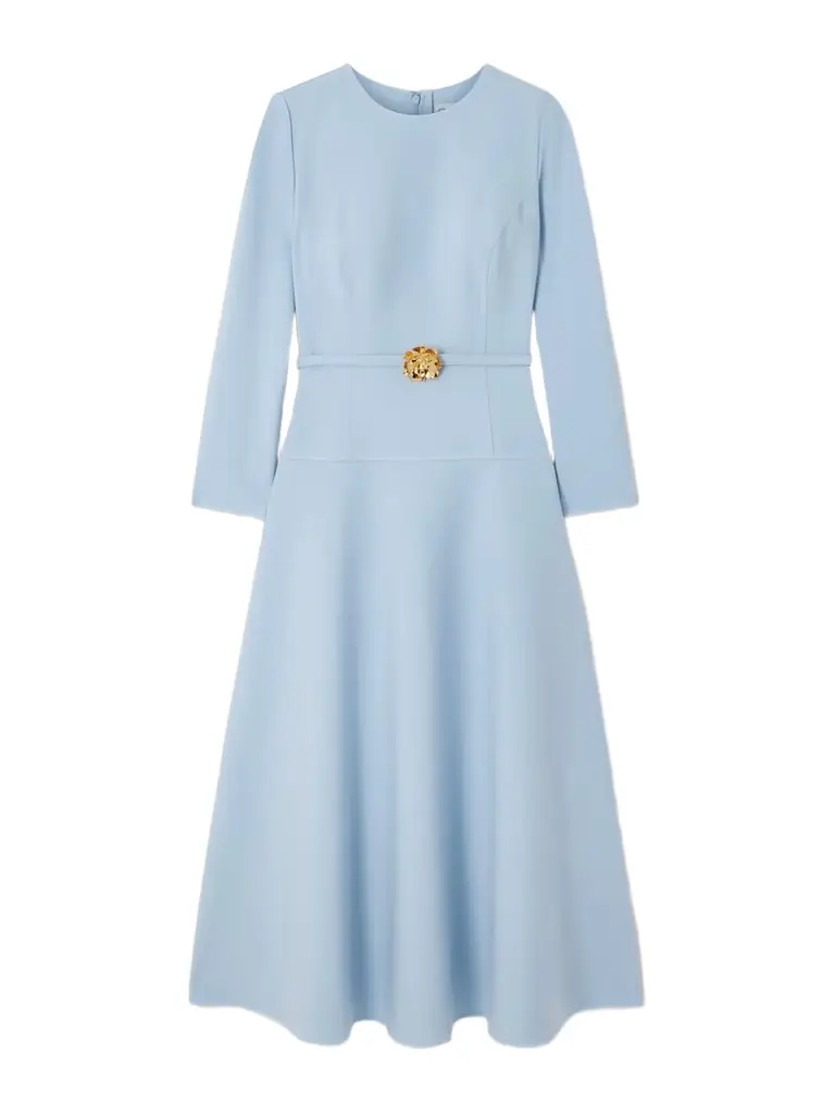 Oscar de la Renta Embellished Belted Wool-blend Midi Dress