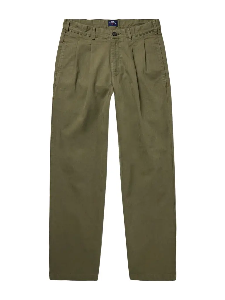 Noah Straight-Leg Pleated Herringbone Cotton Trousers - Men