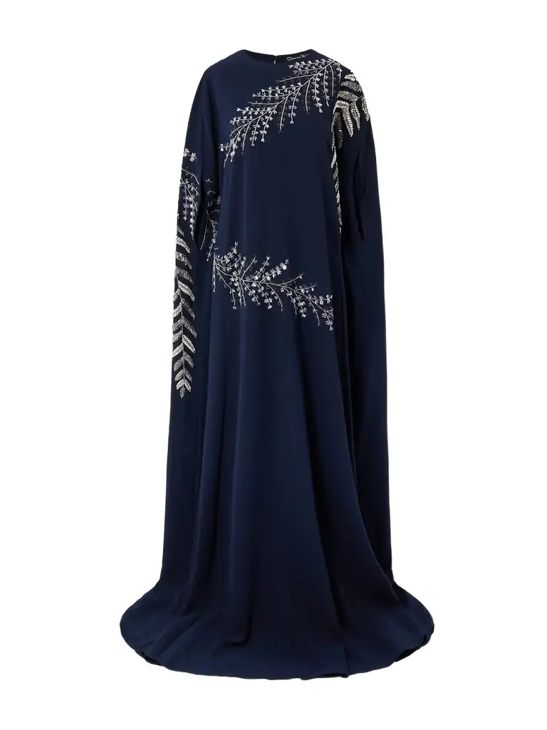Oscar de la Renta Embellished Stretch-silk Georgette Gown