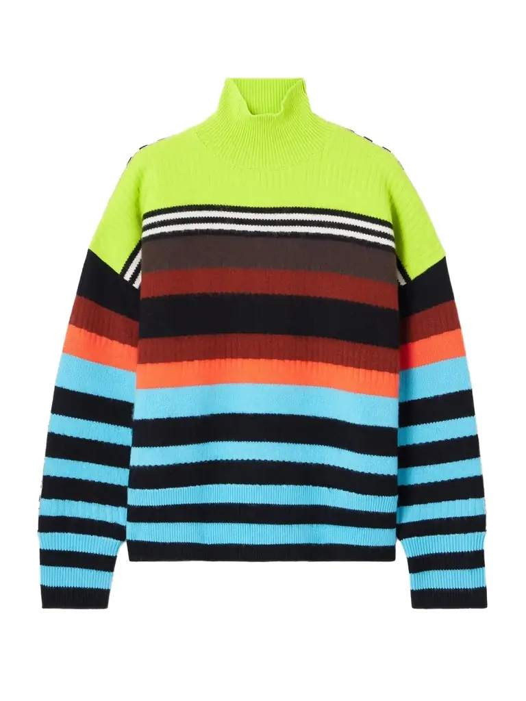 Christopher John Rogers Striped Ribbed Wool-blend Turtleneck Sweater