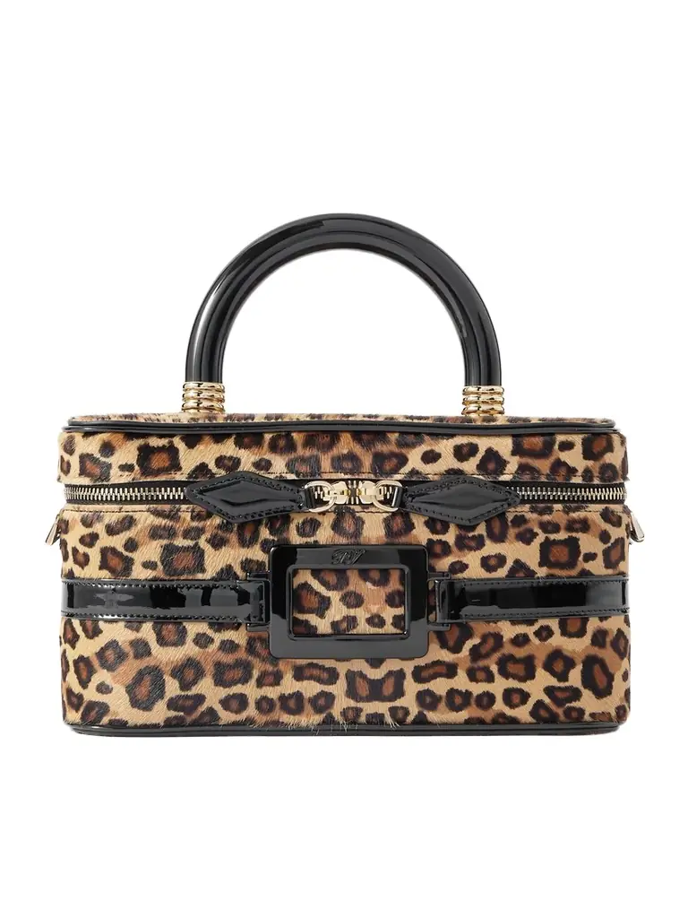 Roger Vivier Belle Vivier Patent Leather-trimmed Leopard-print Calf Hair Cosmetics Case