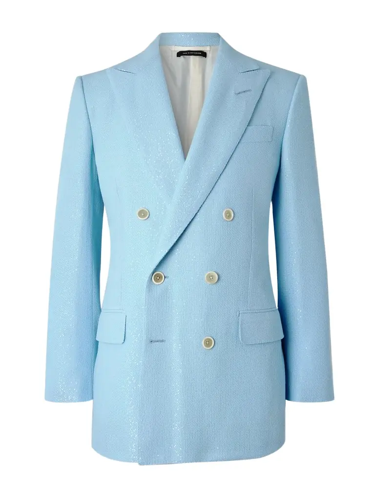 Tom Ford Double-Breasted Sequinned Wool-Blend Suit Jacket - Men