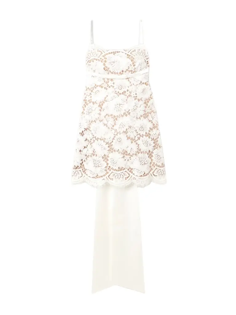 Self-Portrait Open-back Satin-trimmed Lace Mini Dress