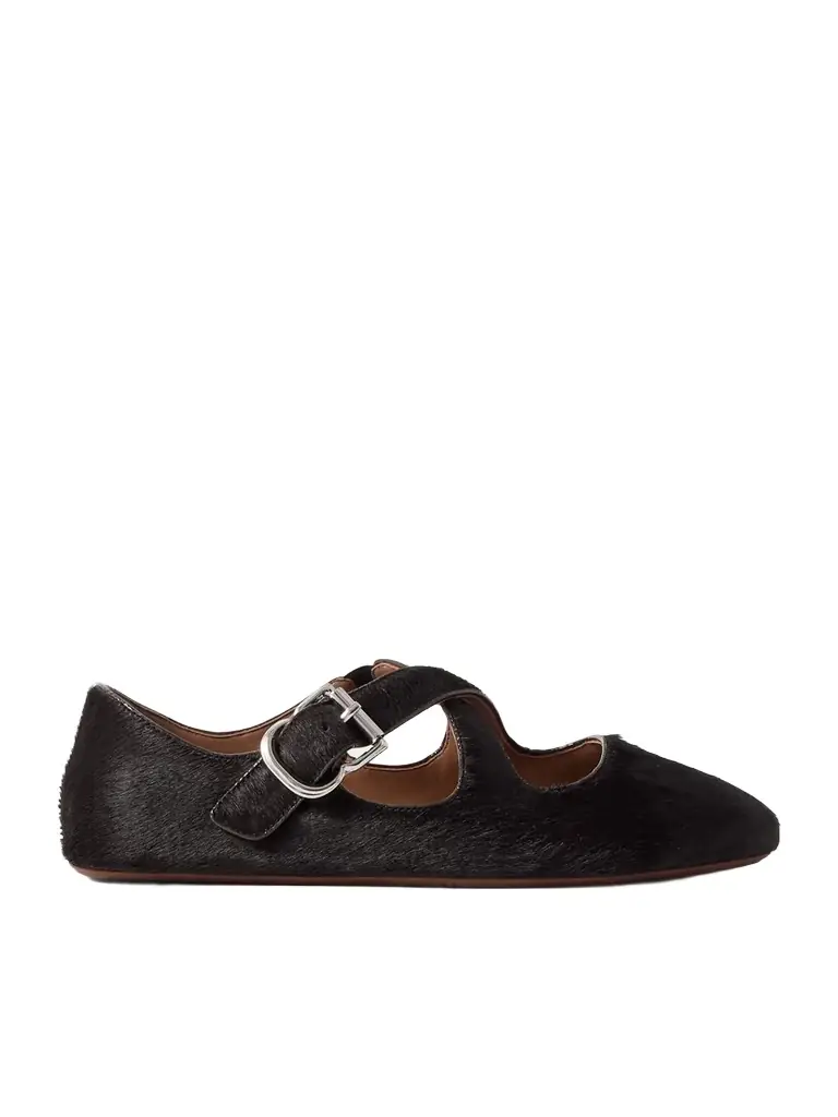 Alaïa Criss Cross Leather-trimmed Calf Hair Ballet Flats