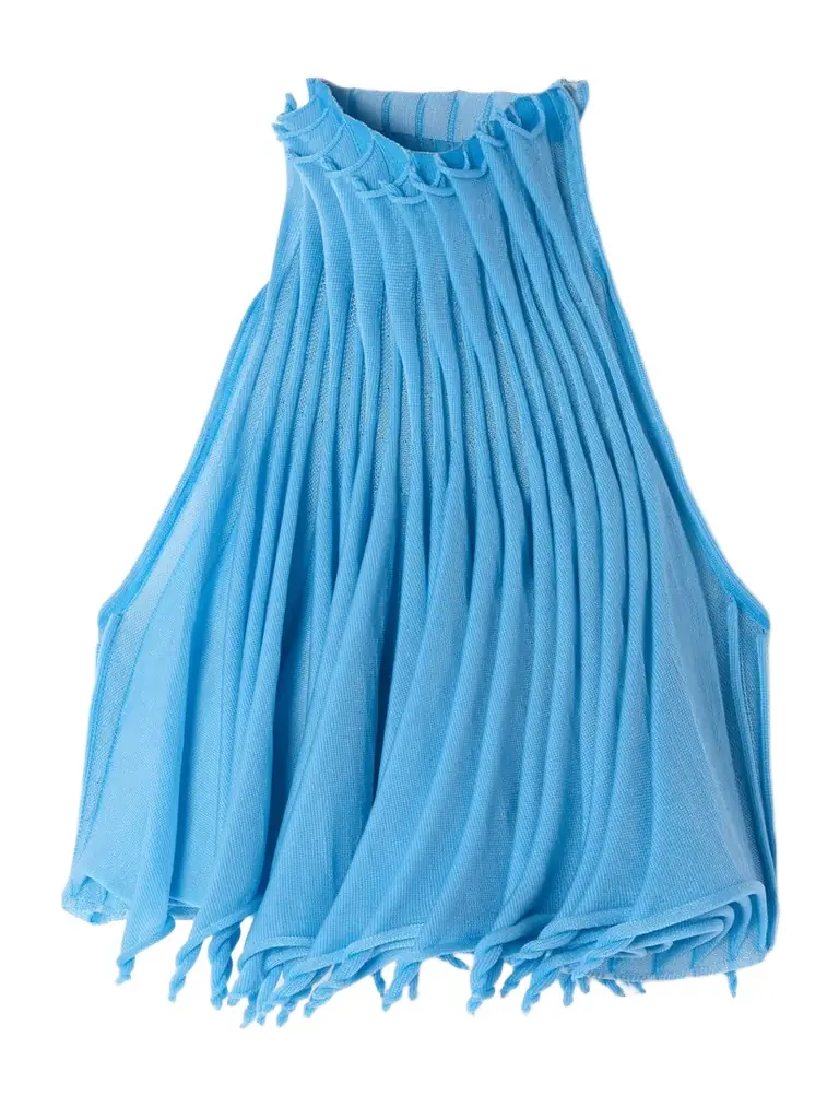 Alaïa Cropped Pleated Knitted Turtleneck Top