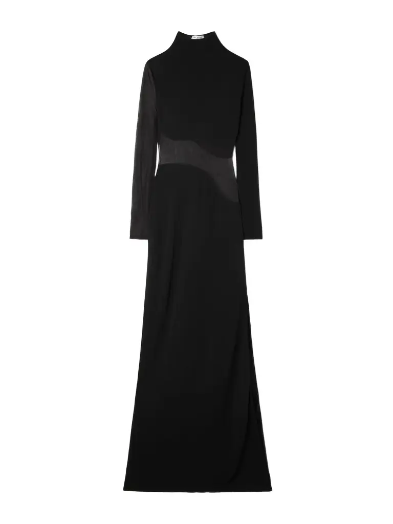 Silk Mesh-trimmed Crepe Gown