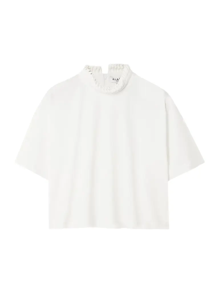 Alaïa Cropped Ruffled Cotton-jersey Turtleneck T-shirt
