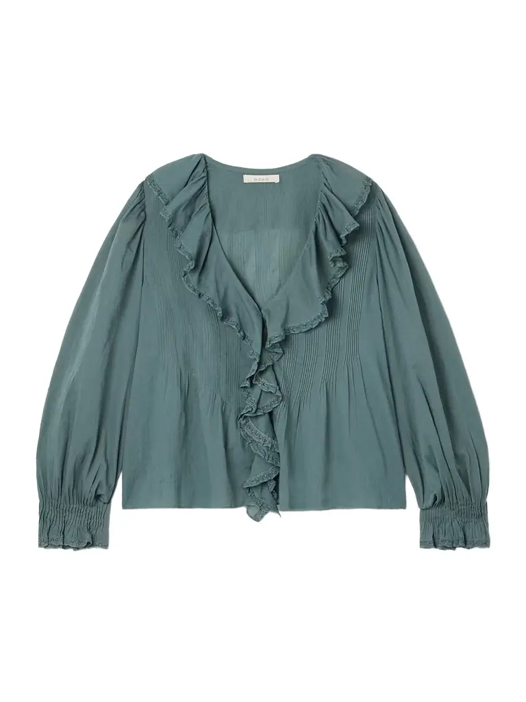 DÔEN Hardy Lace-trimmed Ruffled Pintucked Organic Cotton-voile Blouse