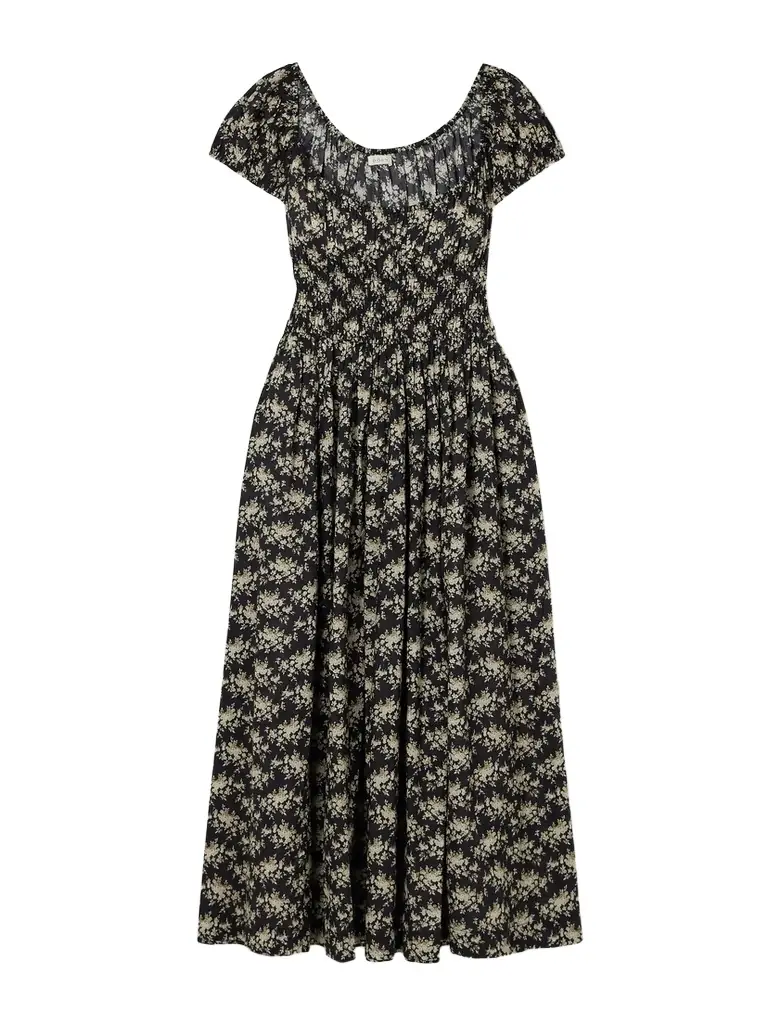 DÔEN Quinley Shirred Floral-print Organic Cotton-voile Midi Dress