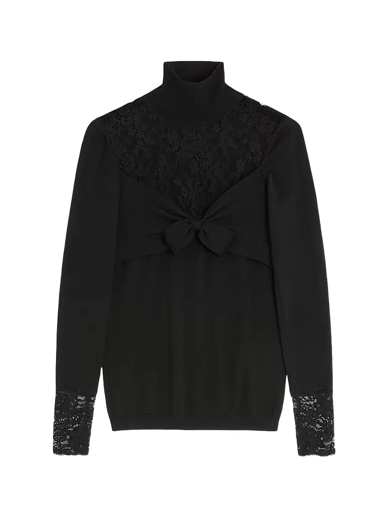 Valentino Garavani Women's Wool Sweater with Lace - Black