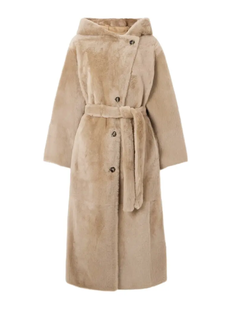 Yves Salomon Hooded Belted Shearling Coat