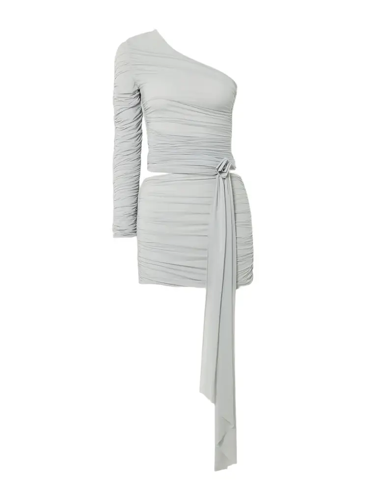 Maygel Coronel Socarras Appliquéd Ruched Stretch-mesh One-shoulder Top And Mini Skirt Set