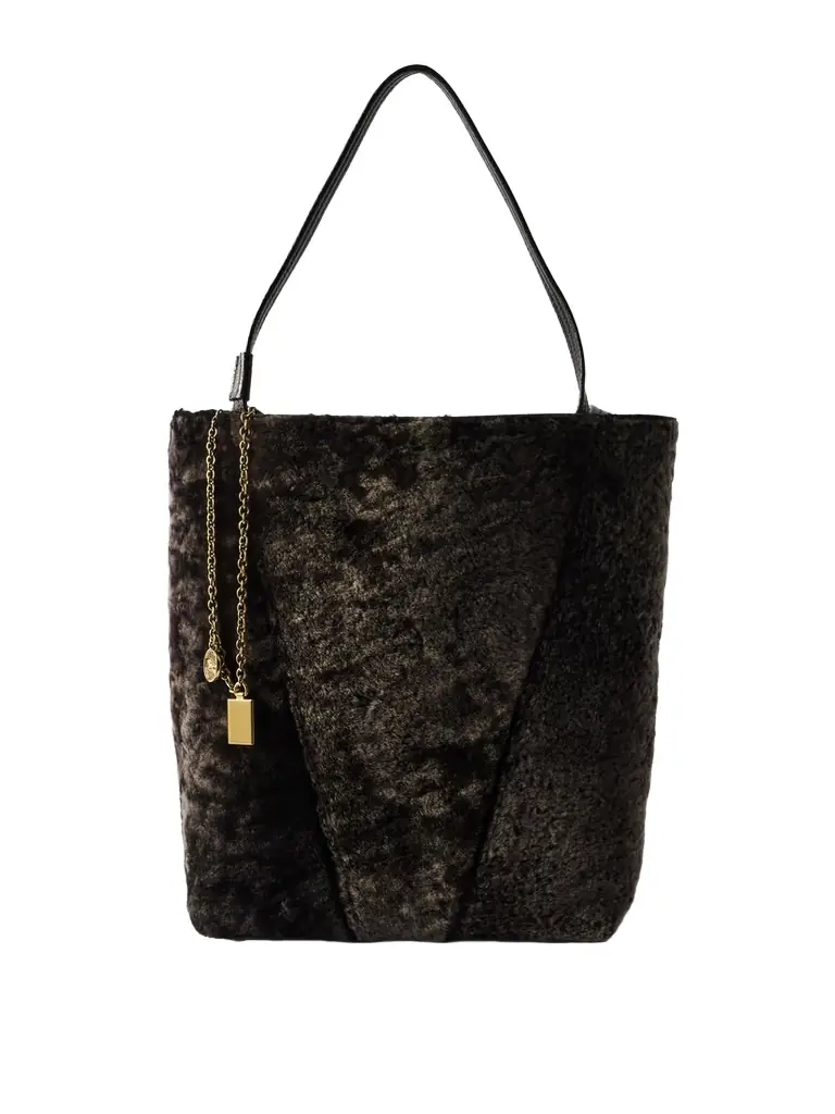 Chloé Spin Leather-trimmed Embellished Shearling Tote