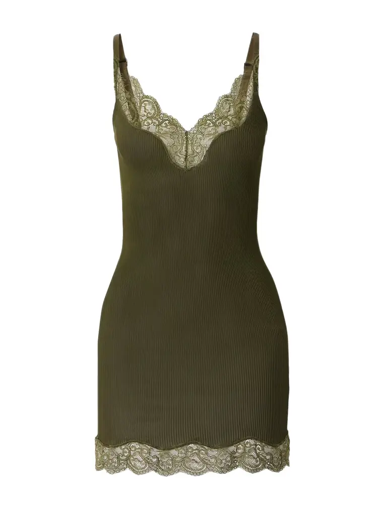 Saint Laurent Lace-trimmed Ribbed Silk-jersey Mini Dress