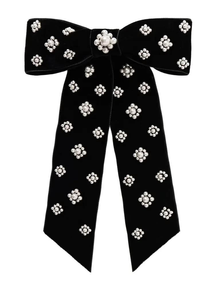 Jennifer Behr Margaret Pearl-like Embellished Velvet Bow Hair Clip
