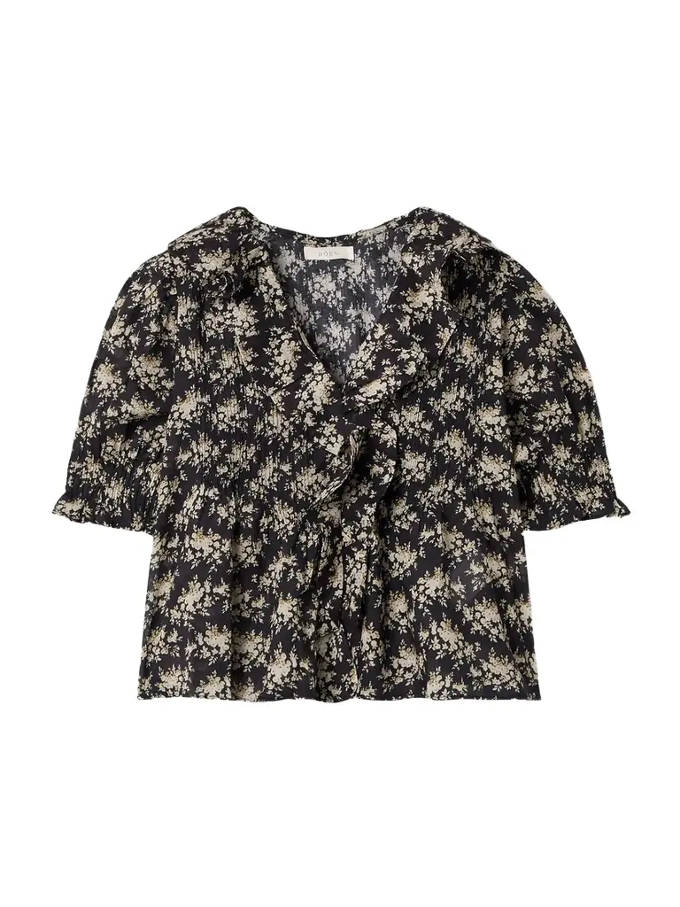 DÔEN Henri Ruffled Pintucked Floral-print Organic Cotton-voile Top