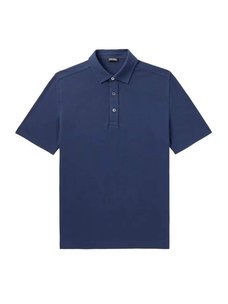 Zegna Leather-Trimmed Cotton-Piqué Polo Shirt - Men