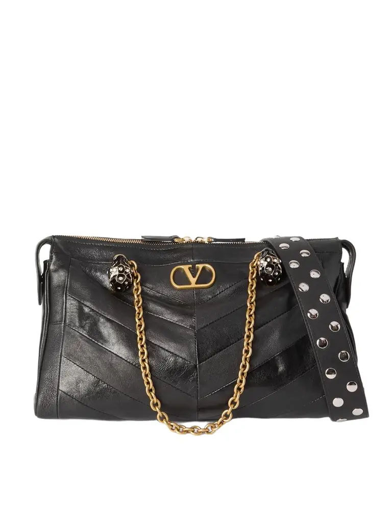 Valentino Garavani Growl Medium Embellished Leather Shoulder Bag