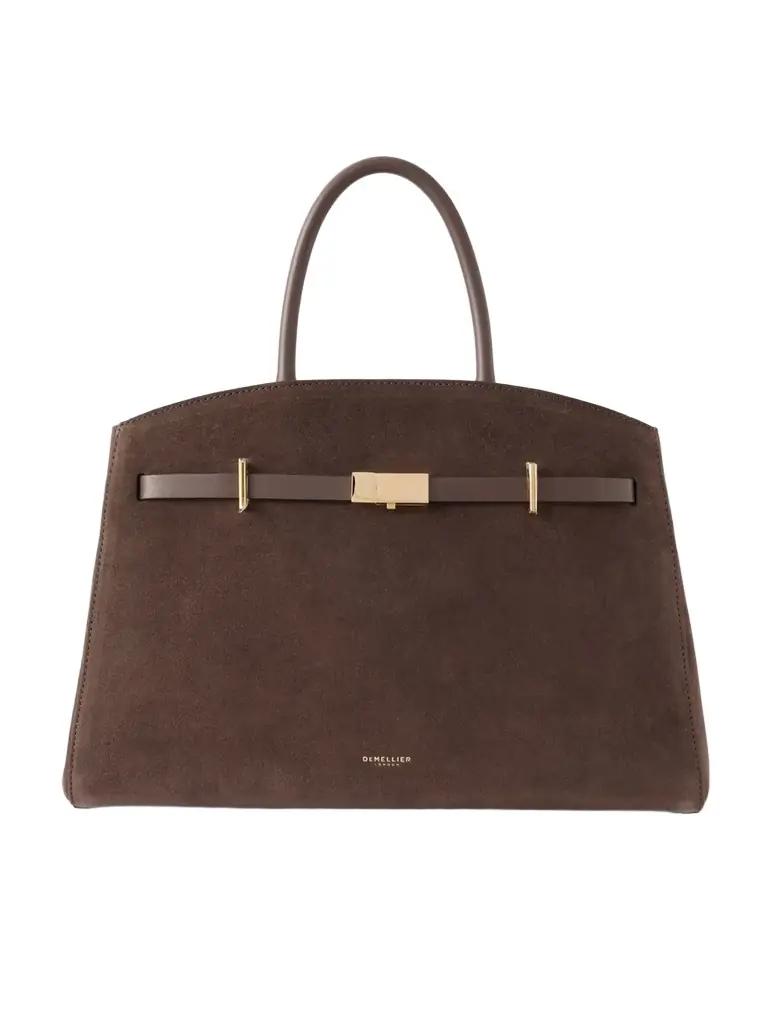 DeMellier The Hudson Midi Leather-trimmed Suede Tote