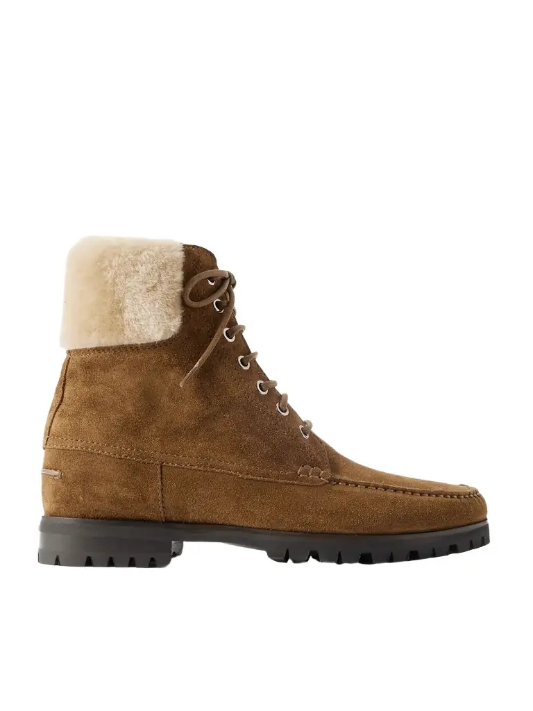 Manolo Blahnik Sycamore Shearling-Trimmed Suede Boots - Men